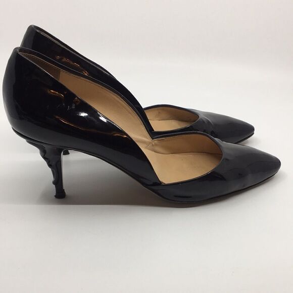 Escada Vintage Black Patent Leather Sculptural Heels Sz 38 US 8 - Picture 1 of 16
